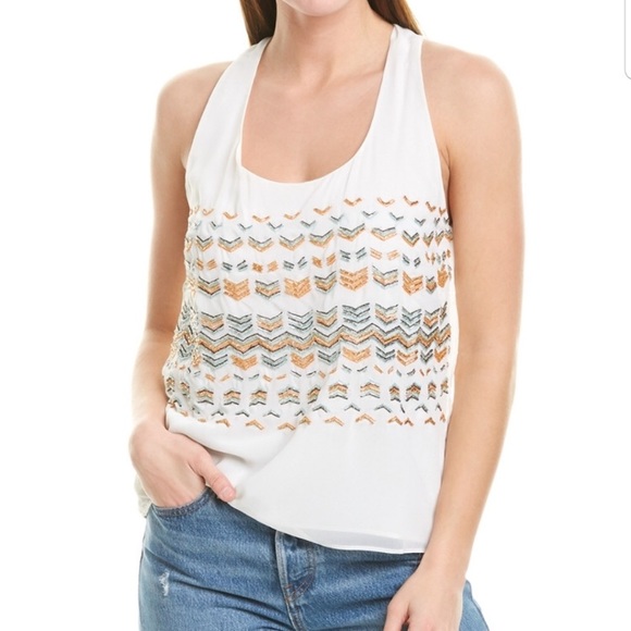 Greylin Chevron Sequined Chiffon Racerback Top - Picture 1 of 8